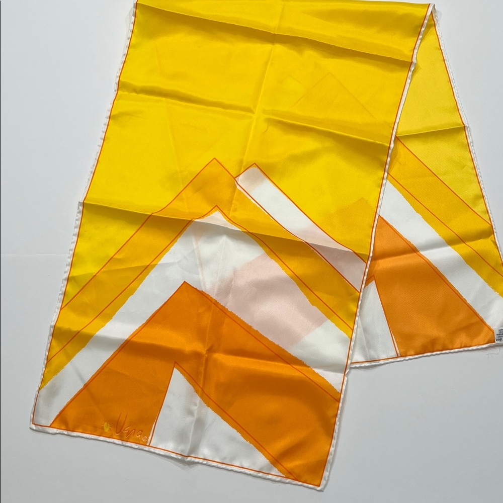 Vintage Vera Neumann oblong 100% Polyester yellow & orange scarf Made in Japan